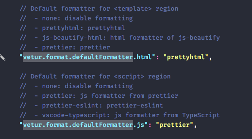 Vetur default formatter settings